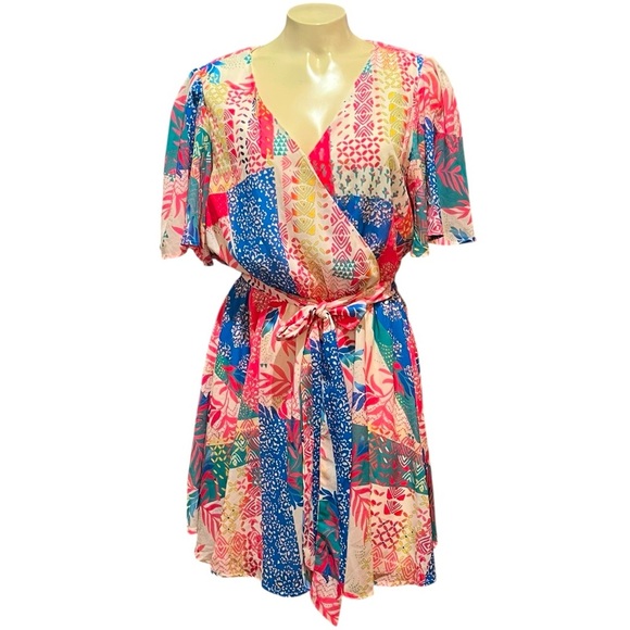 Flying Tomato Pink and Blue Pleated Sundress - Picture 3 of 9